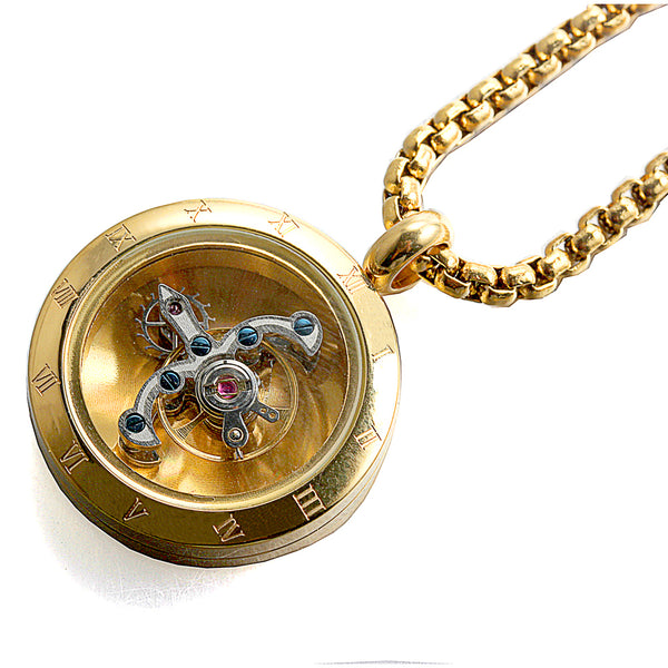 Forcehold gold Rotating movement glass cover screw opened with cross pendant stainless steel man necklace