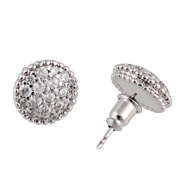Micro Set Delicate Sparkling Curved Round Beaded Full Diamond Stud Earrings