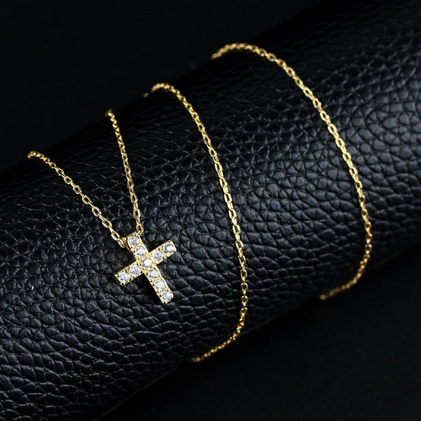 Delicate Petite Cross Set Sapphire Pendant Necklace