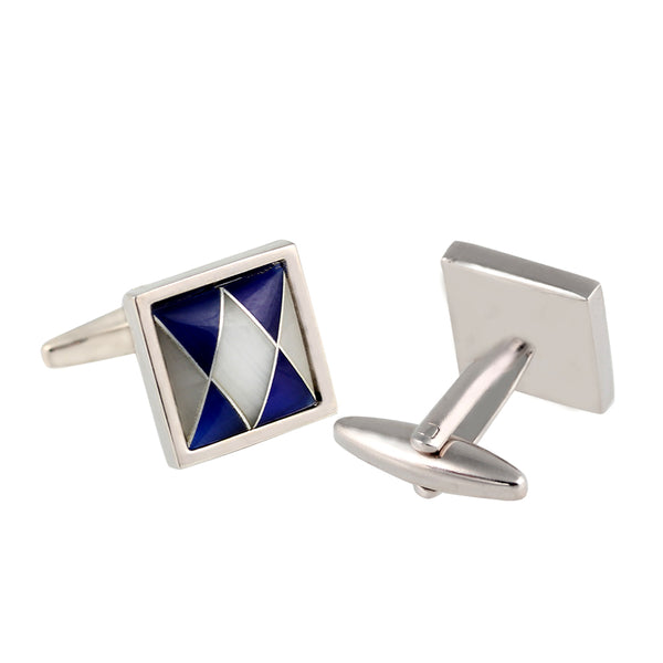 Blue and White Opal Shell Puzzle Copper Cufflinks