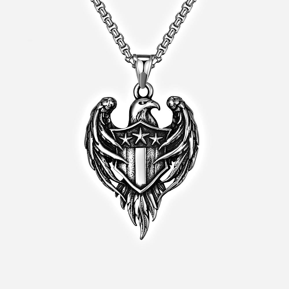Punk Hip Hop Flying Eagle Star Pentagram Cast Titanium Steel Men Necklace