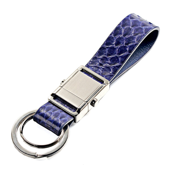 FORCEHOLD Blue Snake Genuine Leather keychain Push Button Removable KeyRing Clip Car Key Chain for Man and Woman