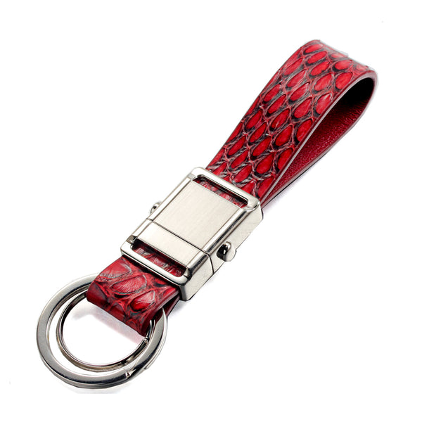 Red Snake Genuine Leather keychain Push Button Removable KeyRing Clip Car Key Chain for Man and Woman