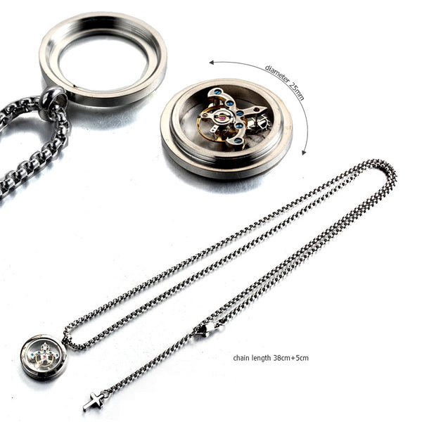 Forcehold Rotating movement glass cover screw opened with cross pendant stainless steel man necklace