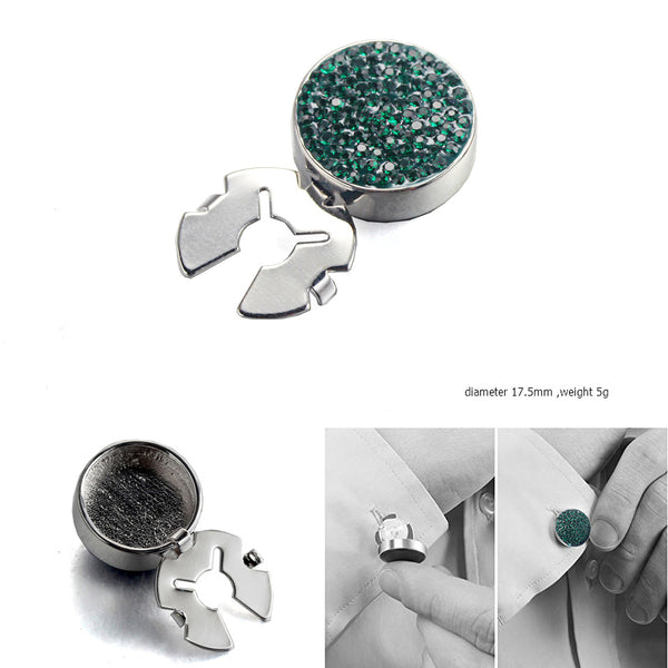Forcehold starry sky full dark green zircon silver BUTTON COVER for Tuxedo Business Formal Shirts 17.5MM one pair