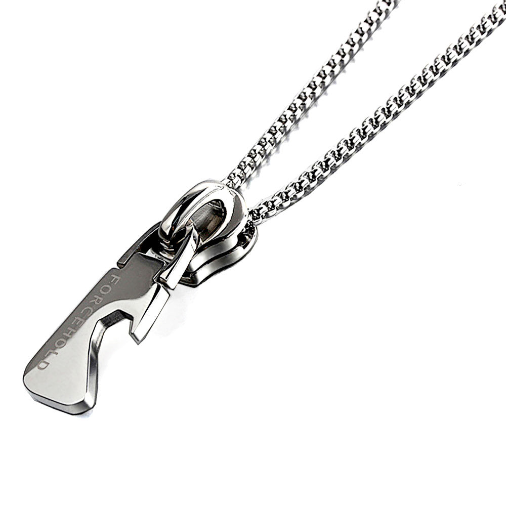 FORCEHOLD Bottle Opener silver Necklace Zipper Head with Key Pendant Stainless Steel Necklace,Traveler Tools for Men As Gifts
