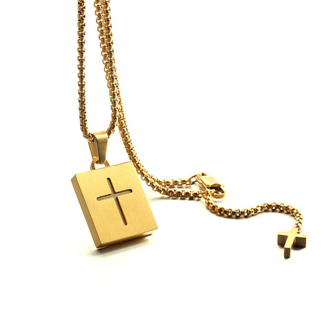 Forcehold TF card micro SD card holder self-bombing slot cross pandent stainless steel fashion necklace gold