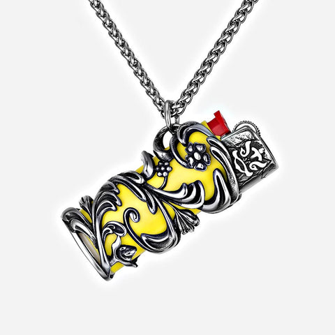 Punk Hip Hop Smoking Lighter Holder Case Titanium Steel Men Necklace