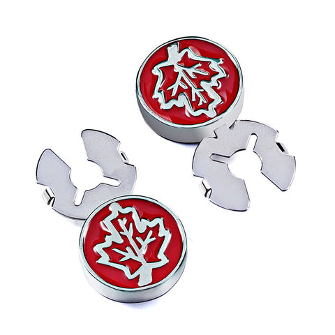 New Red Maple Leaf Enamel Silver Button Cover For Tuxedo Business Formal Shirts 17.5MM One Pair
