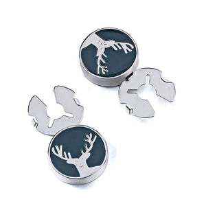 New Dark Green Stag Enamel Silver Button Cover For Tuxedo Business Formal Shirts 17.5MM One Pair