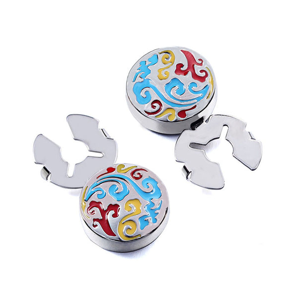 New Color Auspicious Clouds Enamel Silver Button Cover For Tuxedo Business Formal Shirts 17.5MM One Pair