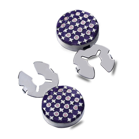 New Purple Polka Dot Flowers Enamel Silver Button Cover For Tuxedo Business Formal Shirts 17.5MM One Pair