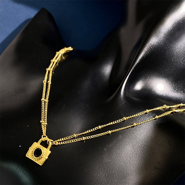 Stainless Steel Lock Double Chain Clavicle Chain Necklace