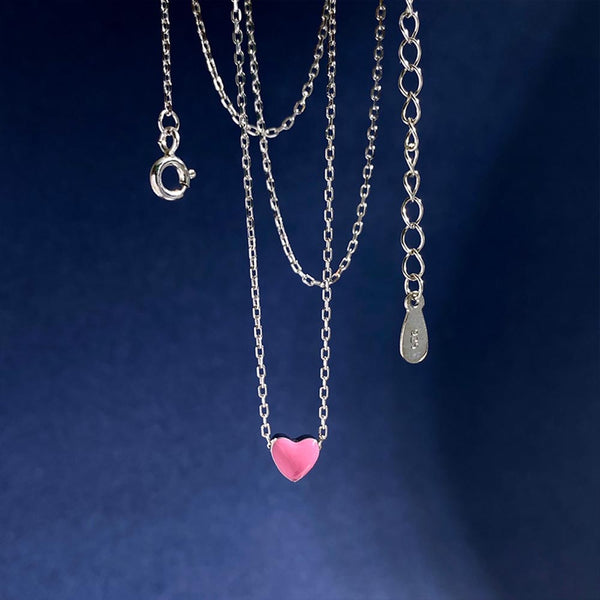 925 Sterling Silver Heart Enamel lady Necklace