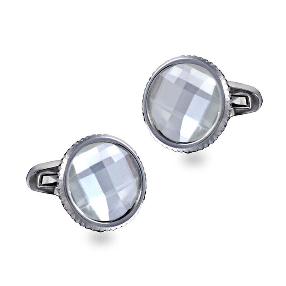 Clear Multi-faceted Shiny Crystal Casting Serrated  stainless steel 316L cufflinks for Tuxedo Business Formal Shirts one pairs