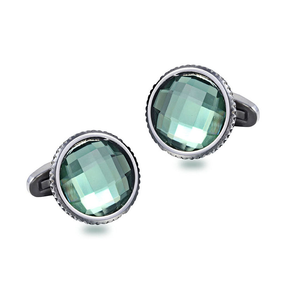 Light Green Multi-faceted Shiny Crystal Casting Serrated  stainless steel 316L cufflinks for Tuxedo Business Formal Shirts one pairs
