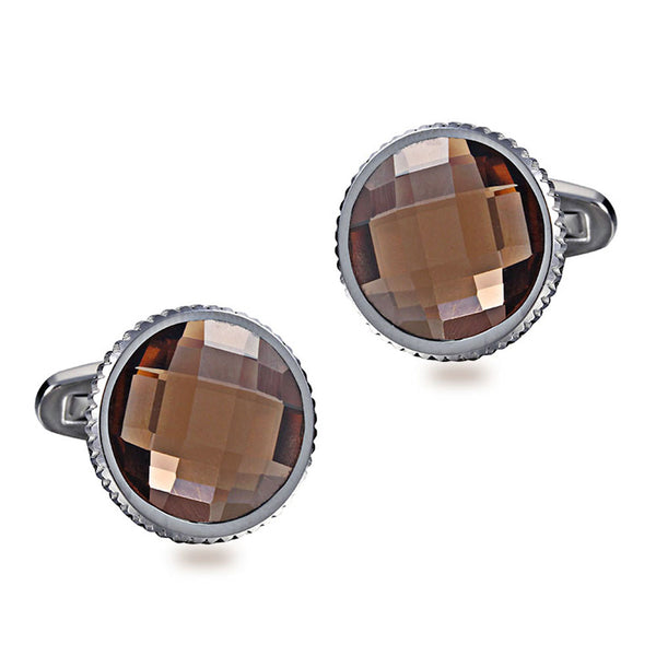Brown Multi-faceted Shiny Crystal Casting Serrated  stainless steel 316L cuff links for Tuxedo Business Formal Shirts one pairs