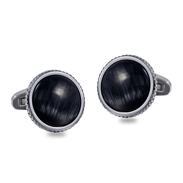 Nature Black Glitter Opal  Stone Casting Serrated  stainless steel 316L cufflinks for Tuxedo Business Formal Shirts one pairs