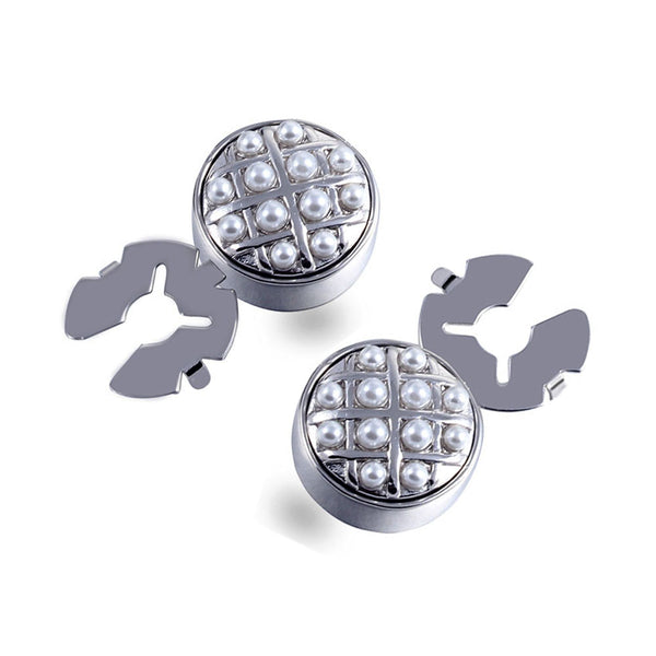 New Grid Pearl All-Match Trench Coat Silver Button Cover For Tuxedo Business Formal Shirts 17.5MM One Pair