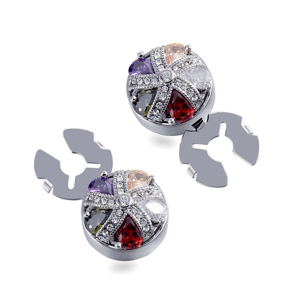 New Crown Colorful Crystal Noble Silver Button Cover For Tuxedo Business Formal Shirts 17.5MM One Pair