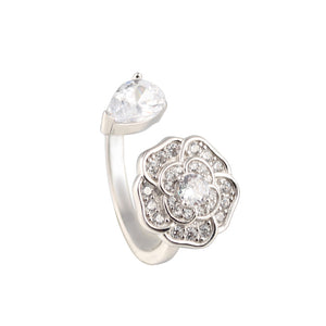 small fragrance full diamond three-dimensional camellia microset water drop diamond open ring