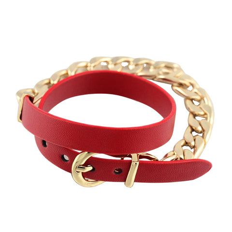 belt buckle PU Leather Bracelet Double Circle Chain Bracelet Adjustable   bracelet bangle