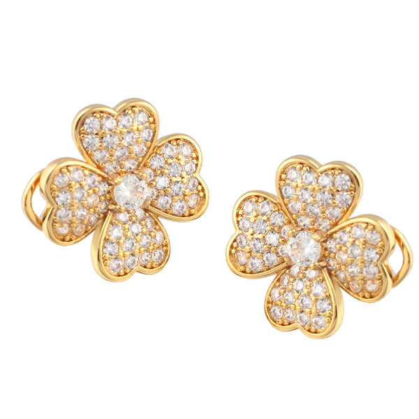 Clovers Elegant micro-set four hearts full of diamonds large flower ear stud earrings