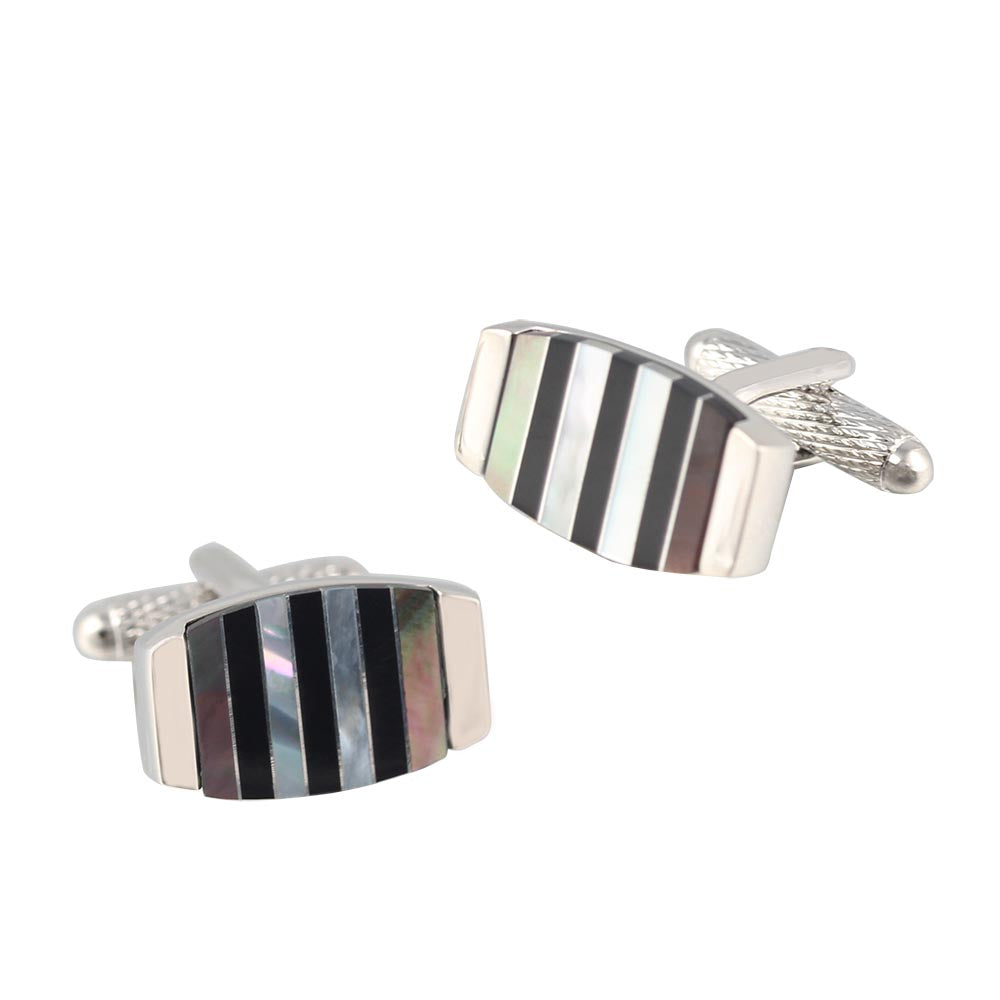 striped shell Silver Plated Cufflinks