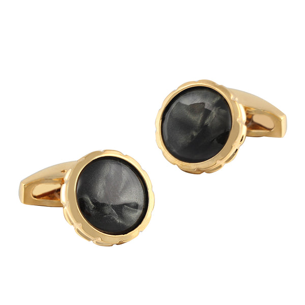 Double-layer three-dimensional carved black marble French style Silver Plated Cufflinks