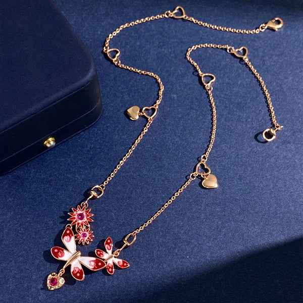 Pomegranate Ruby Flower Butterfly Heart Long Sweater Chain Lady Necklace
