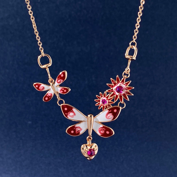 Pomegranate Ruby Flower Butterfly Heart Long Sweater Chain Lady Necklace