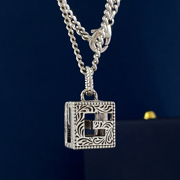 Big Letter G Hollow Square Retro Long Sweater Chain Lady Necklace