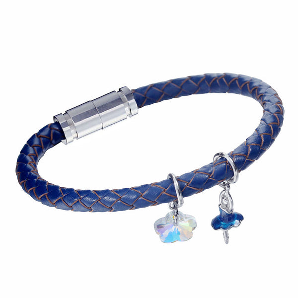 New Ballet Flashing Flower Crystal Pendant Magnetic Clasp Lucky Leather Braided Rope Bracelet Bangle