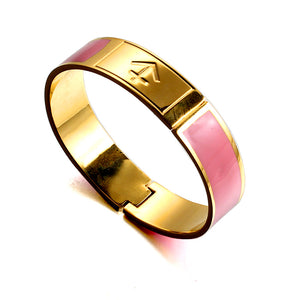 forcehold Painted Enamel Nautical Anchor Bright pink Steel Women open Bangle bracelet