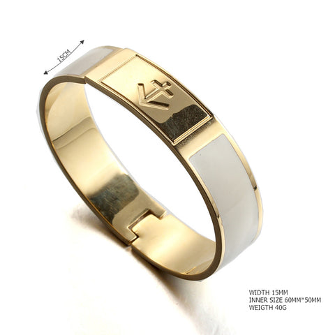 open nautical anchor white Painted enamel stainless steel gold plated fashion bangle