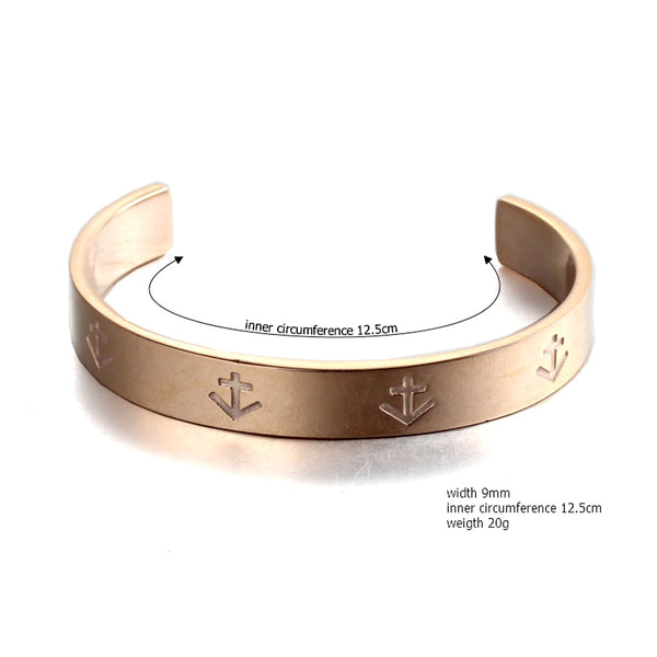 open nautical anchor  rose gold plated stainless steel fashion cuff bangle