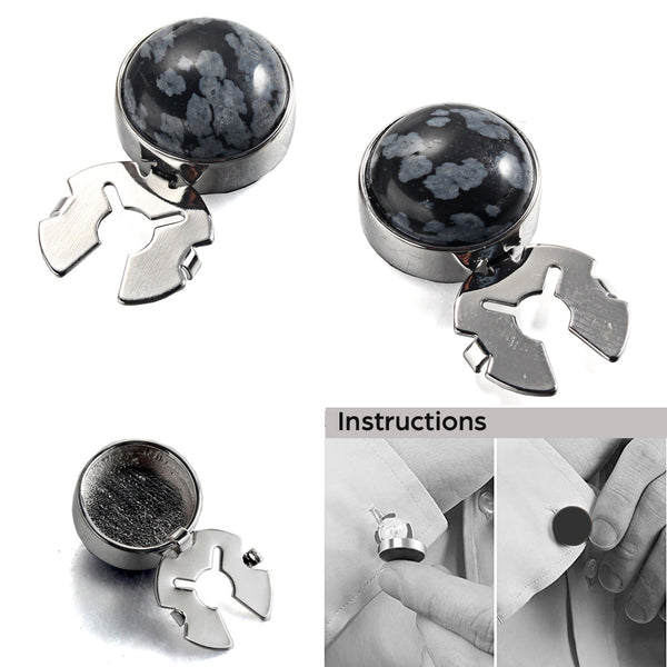 Forcehold  Black Snowflake Stone Silver BUTTON COVER for Tuxedo Business Formal Shirts 17.6MM one pair