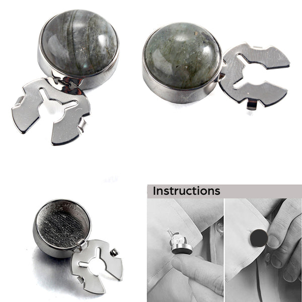 Forcehold Gray Lightning Stone Silver BUTTON COVER for Tuxedo Business Formal Shirts 17.6MM one pair