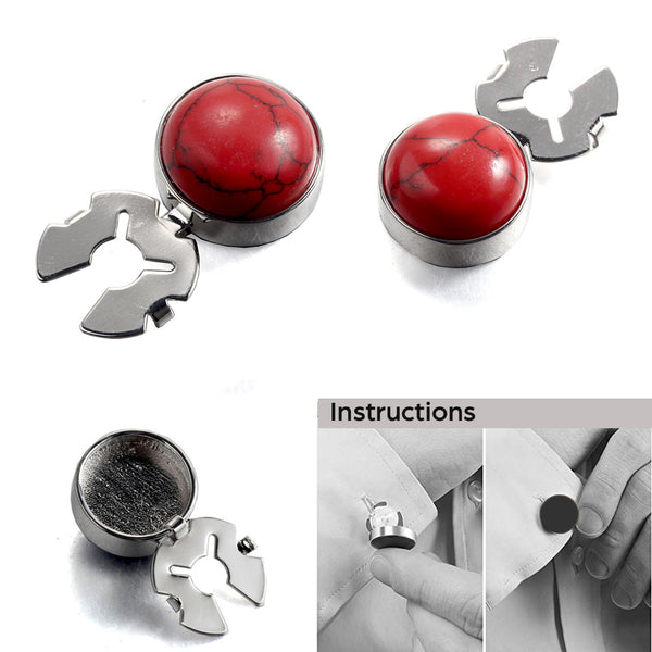 Natural Red Turquoise Silver BUTTON COVER for Tuxedo Business Formal Shirts 17.6MM one pair