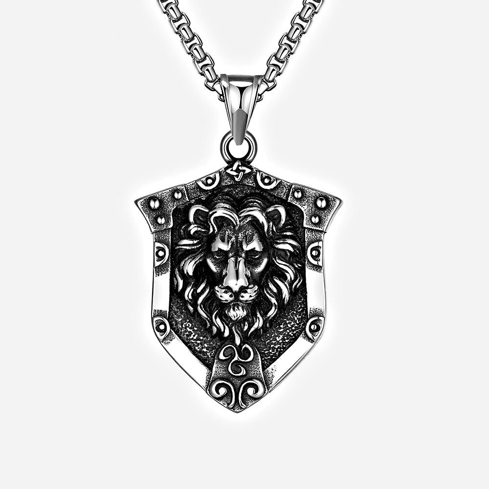 Punk Hip Hop Lion Wolf Shield Cast Titanium Steel Men Necklace
