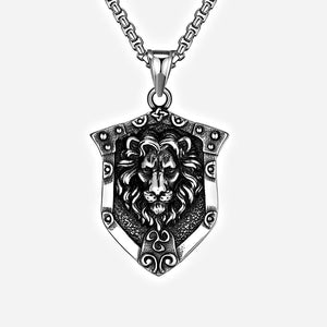 Punk Hip Hop Lion Wolf Shield Cast Titanium Steel Men Necklace
