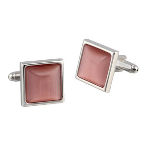 square pink opal Silver Plated Cufflinks