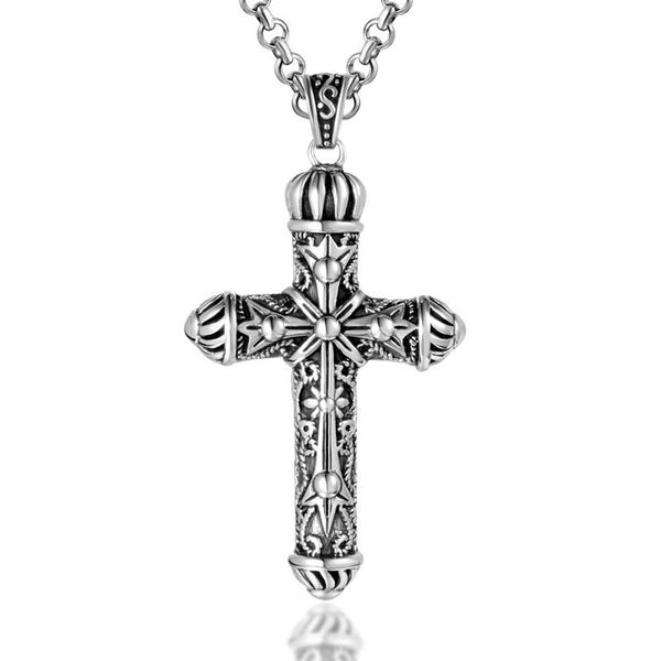 Crown Cross Pattern Cast Titanium Steel Men Necklace