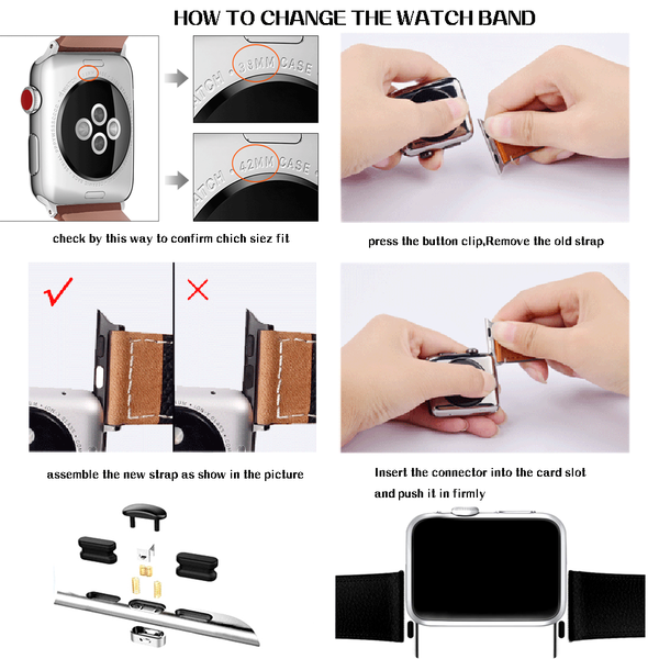 Black quick release easy disassemble push button Buckle Compatible for iwatch Band Black Genuine Leather Loop Replacement Strap Compatible for iWatch Series 3 2 1 (38mm) Series 4 (40mm)