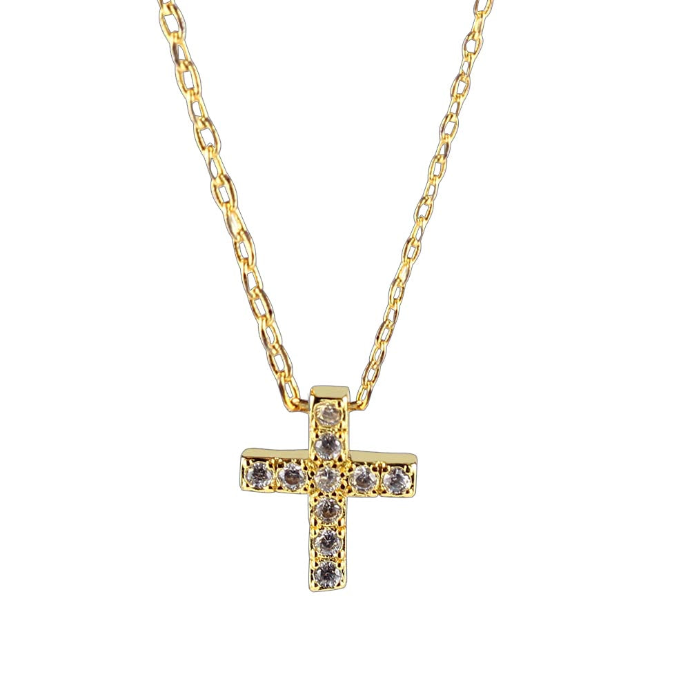 Delicate Petite Cross Set Sapphire Pendant Necklace