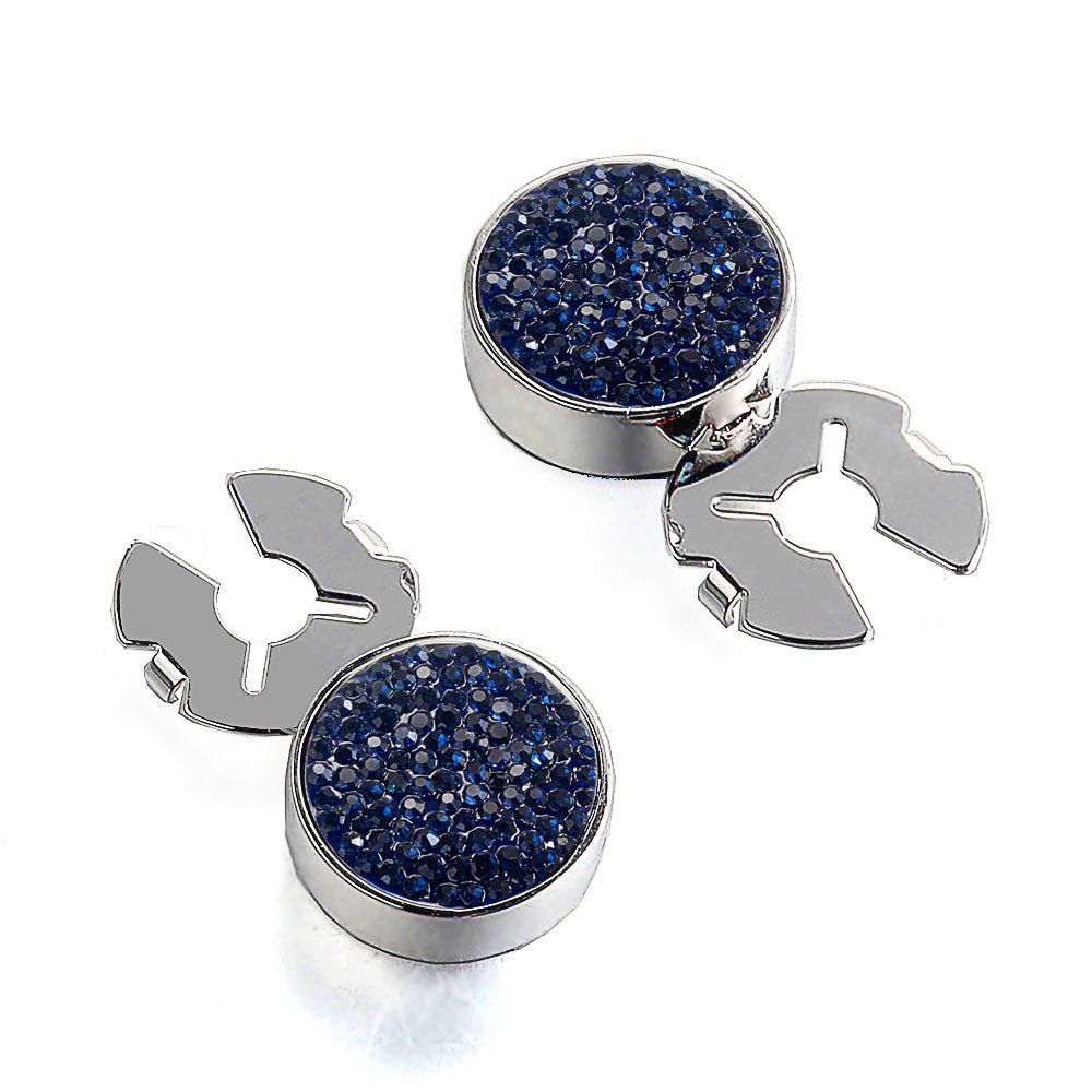 Forcehold starry sky full dark blue zircon silver BUTTON COVER for Tuxedo Business Formal Shirts 17.5MM one pair