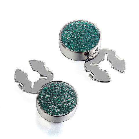 Forcehold starry sky full dark green zircon silver BUTTON COVER for Tuxedo Business Formal Shirts 17.5MM one pair