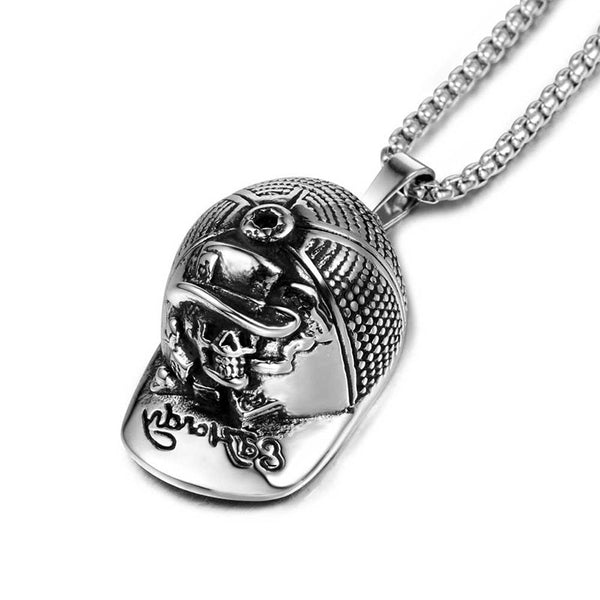 Punk Hip Hop Skull Hat Cast Titanium Steel Men Necklace