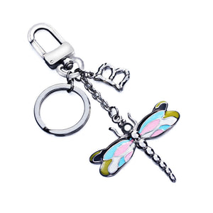 New B letter Tag Colorful Enamel Dragonfly Stainless Steel Keychain Dog Clasp Bag Charm KeyRing Clip Car Key Chain for Man and Woman