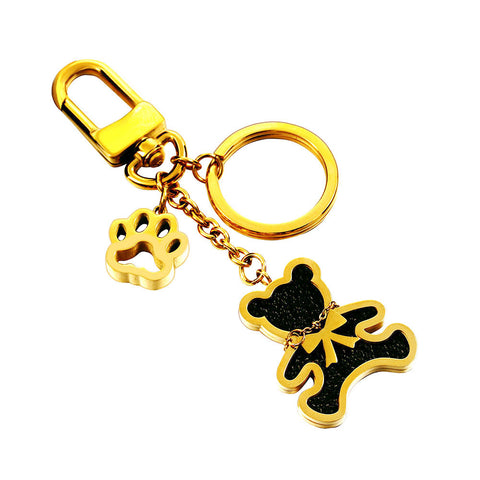 New golden Dog Paw Tag Leather Bear Stainless Steel Keychain Dog Clasp Bag Charm KeyRing Clip Car Key Chain for Man and Woman